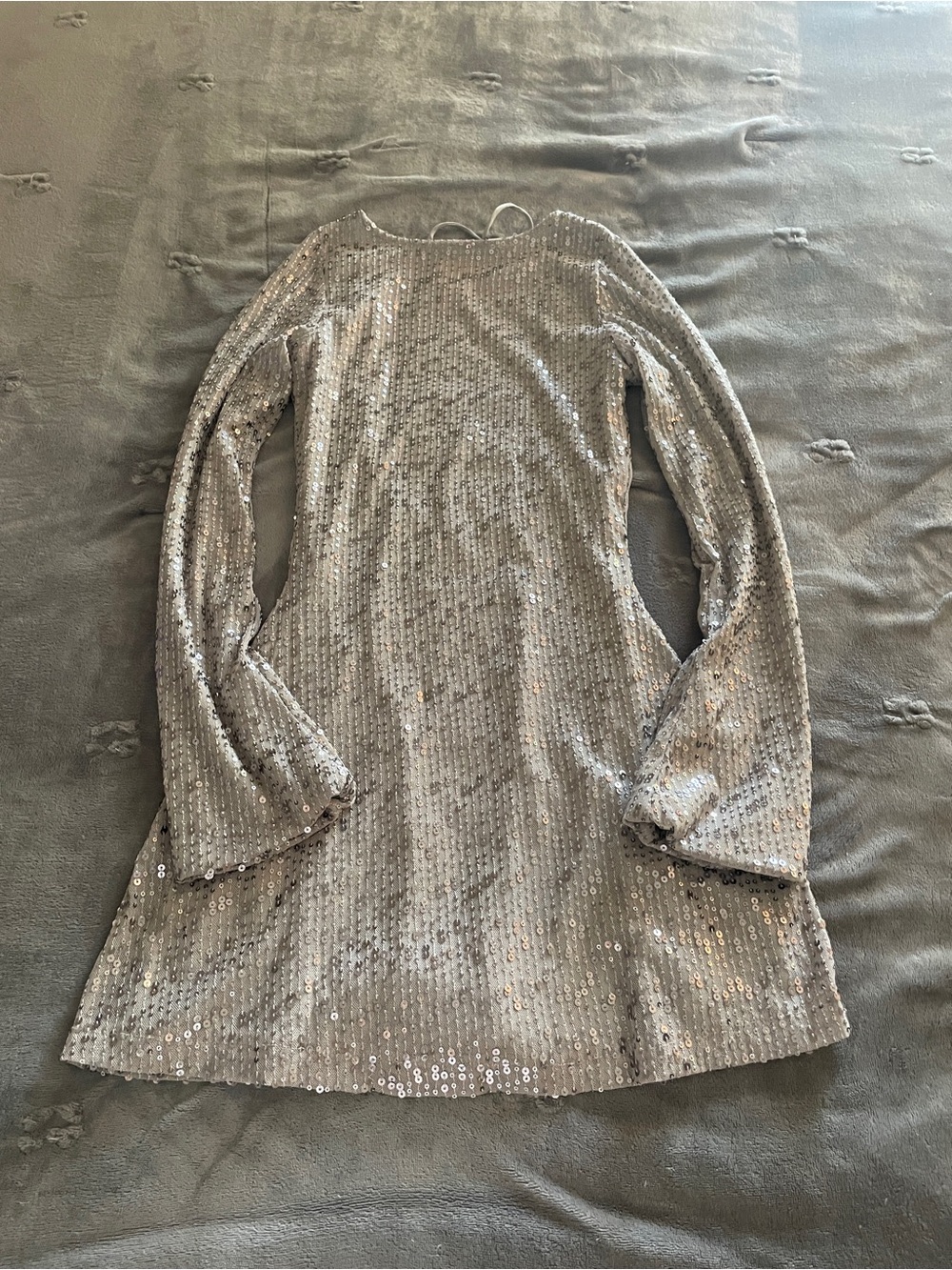 Princess Polly Silver Sequin Long Sleeve Shift Dress